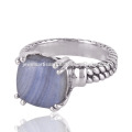 Blue Lace Agate shiny Stone & Sterling Silver Prong set Simple Silver Ring